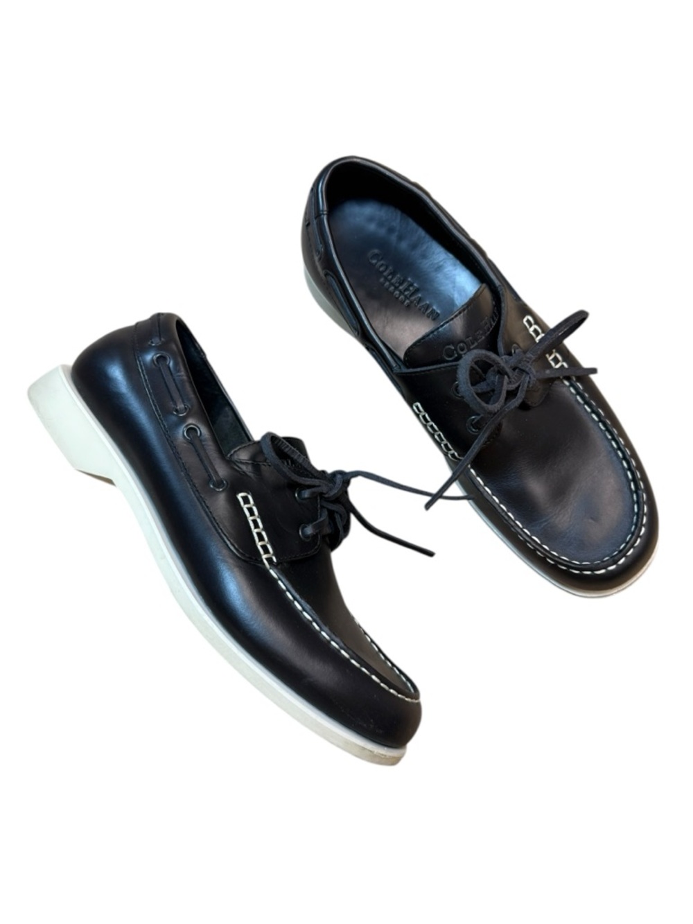 Cole Haan Black Leather Boat Shoes - Men’s Lace-Up Loafers - US Size 9.5 M